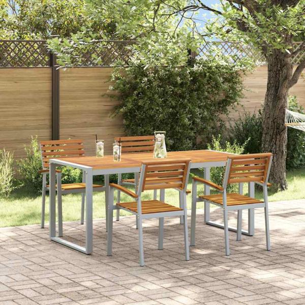 5-teiliges Garten Esstischset aus solidem Teakholz und Metall
