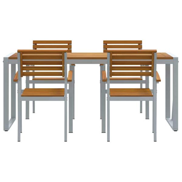 5-teiliges Garten Esstischset aus solidem Teakholz und Metall