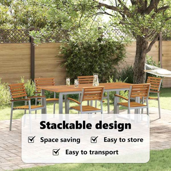 Stapelbare Gartenstühle 6 Stück Massivholz Akazie und Metall