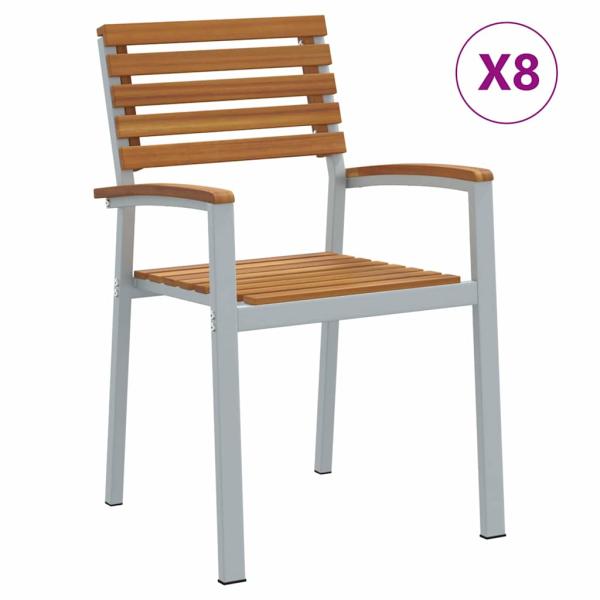Stapelbare Gartenstühle 8 Stück Solid Wood Akazie und Metall