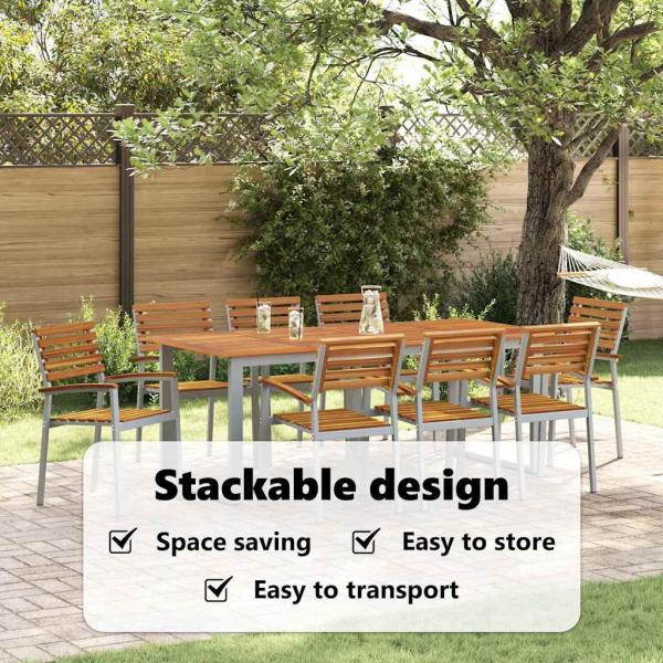 Stapelbare Gartenstühle 8 Stück Solid Wood Akazie und Metall