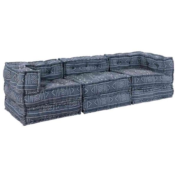 ARDEBO.de - Puff-Schlafsofa 3-Sitzer Modular Indigo Stoff