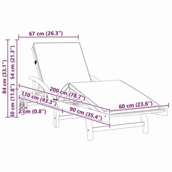Sonnenliegen 2 Stück mit Kissen und Rädern Beige aus Massivholz Akazie, Klappbare Sonnenliege mit Rädern & Kissen Beige aus Massivholz Akazie