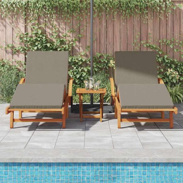 Sonnenliegen 2 Stück mit Kissen und Rädern Taupe Akazienholz, Klappbare Sonnenliege mit Rädern & Kissen Taupe Akazienholz