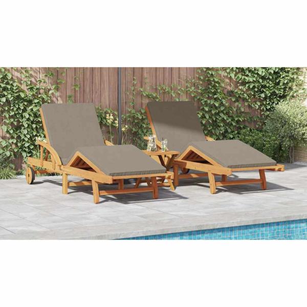 Sonnenliegen 2 Stück mit Kissen und Rädern Taupe Akazienholz, Klappbare Sonnenliege mit Rädern & Kissen Taupe Akazienholz