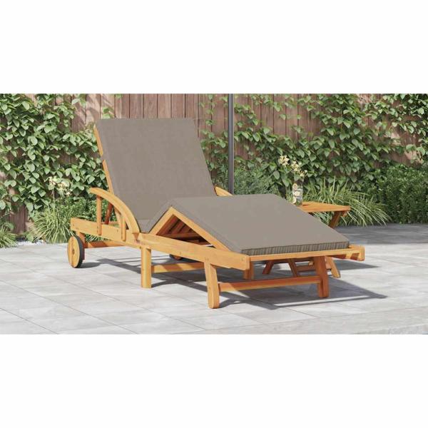 Sonnenliege mit Kissen und Tisch Taupe Massivholz Akazie, Faltbare Sonnenliege mit Rädern und Kissen Taupe Massivholz Akazie