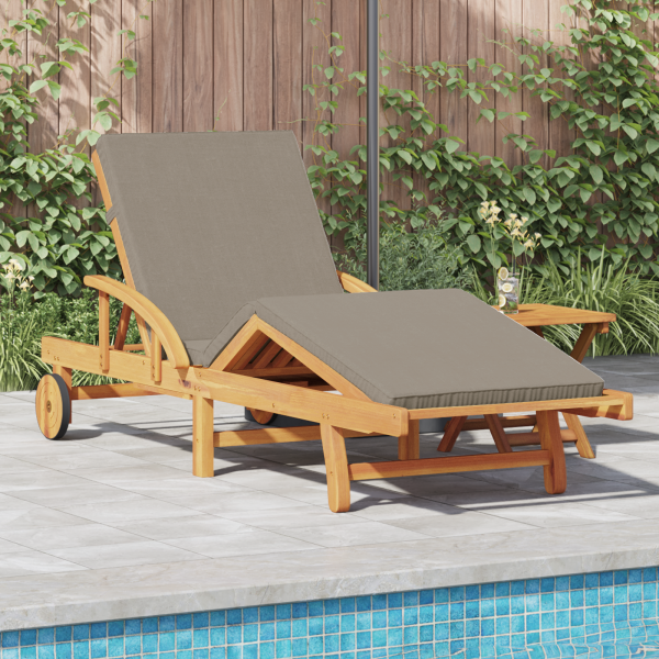 Sonnenliege mit Kissen und Tisch Taupe Massivholz Akazie, Faltbare Sonnenliege mit Rädern und Kissen Taupe Massivholz Akazie