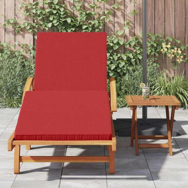 Sonnenliege mit Kissen und Tisch aus rotem Akazienholz, Faltliege mit Rädern & Kissen aus rotem Akazienholz