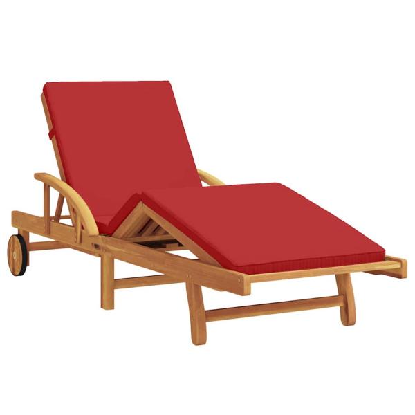 Sonnenliege mit Kissen und Tisch aus rotem Akazienholz, Faltliege mit Rädern & Kissen aus rotem Akazienholz