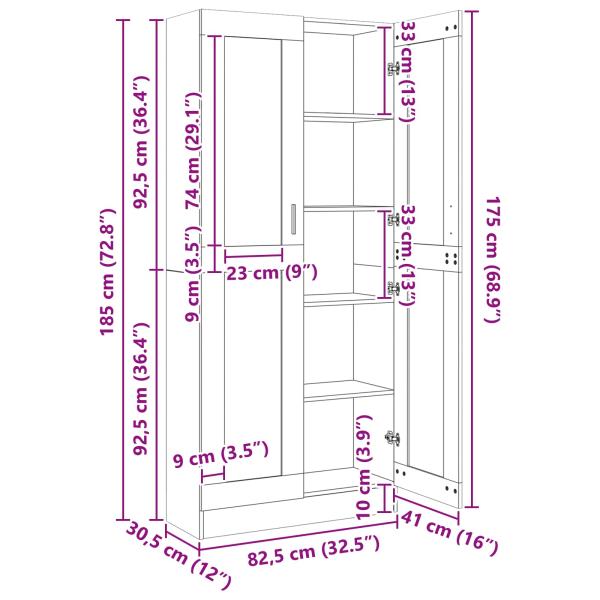 Bücherregale 2er Set Schwarz Eiche 82,5x30,5x185 cm Holzwerkstoff