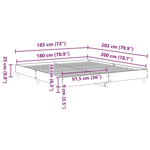 Bettgestell Schwarz Eiche 180x200 cm Hergestelltes Holz