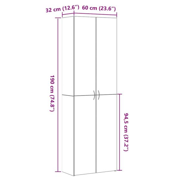 Büroschrank Schwarz Eiche 60x32x190 cm Holzwerkstoff