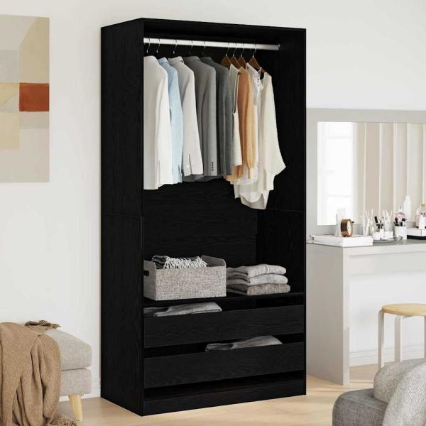 ARDEBO.de - Kleiderschrank in Schwarz und Eiche, 100x50x200 cm, aus Holzwerkstoff
