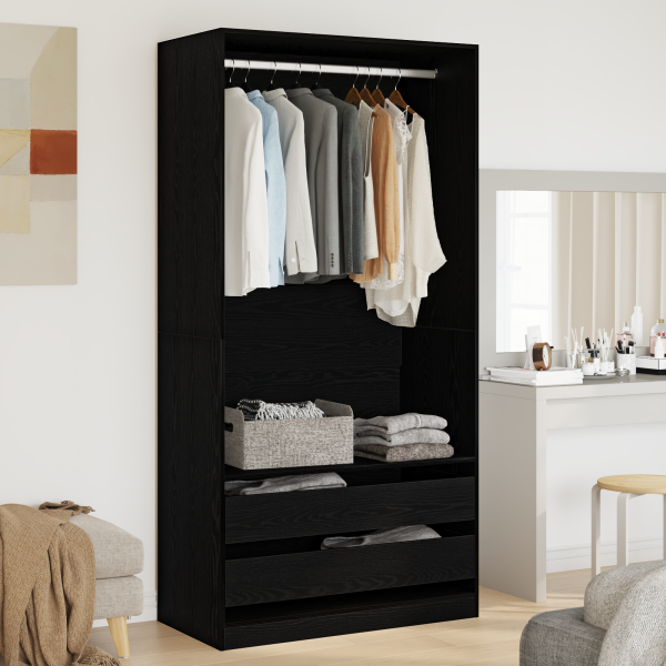 Kleiderschrank in Schwarz und Eiche, 100x50x200 cm, aus Holzwerkstoff