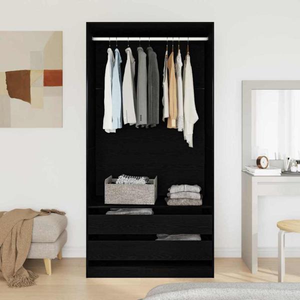 Kleiderschrank in Schwarz und Eiche, 100x50x200 cm, aus Holzwerkstoff