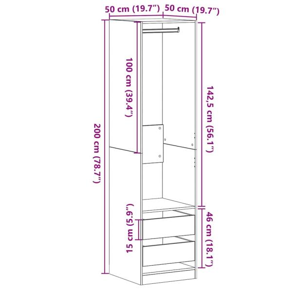 Kleiderschrank in Schwarz, Eiche, 50x50x200 cm aus Holzwerkstoff