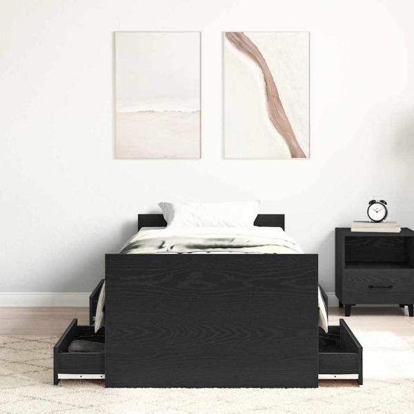 Bettgestell ohne Matratze Schwarz Eiche 75x190 cm Holzwerkstoff