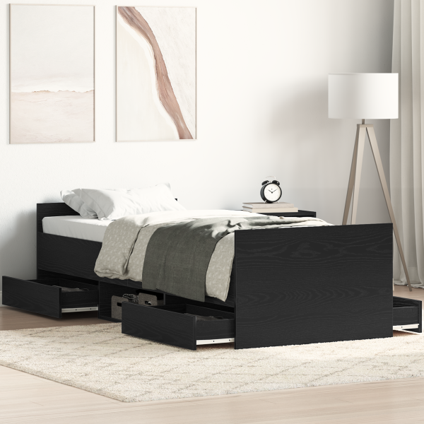 Bettgestell ohne Matratze Schwarz Eiche 75x190 cm Holzwerkstoff