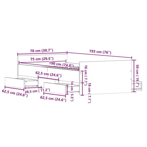 Bettgestell ohne Matratze Schwarz Eiche 75x190 cm Holzwerkstoff