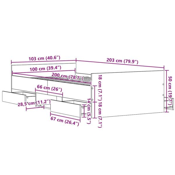 Bettgestell ohne Matratze Schwarz Eiche 100x200cm Holzwerkstoff