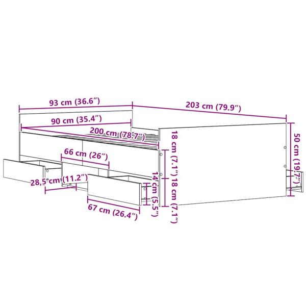 Bettgestell ohne Matratze Schwarz Eiche 90x200 cm Holzwerkstoff