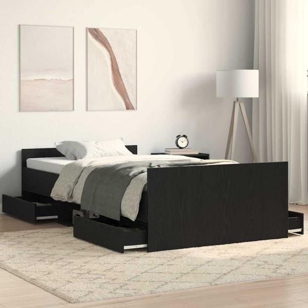 ARDEBO.de - Bettgestell ohne Matratze Schwarz Eiche 90x190 cm Holzwerkstoff