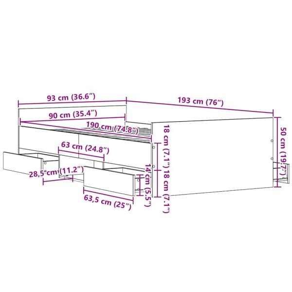 Bettgestell ohne Matratze Schwarz Eiche 90x190 cm Holzwerkstoff