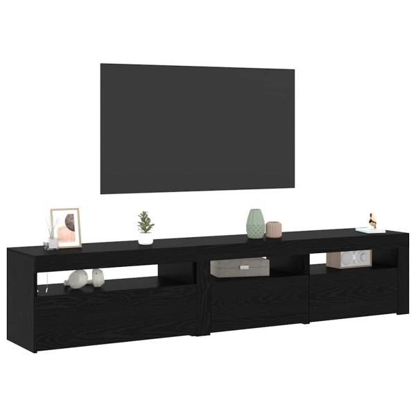 TV-Schränke 2 Stück mit LED-Lichtern aus schwarzem Holzwerkstoff, TV-Ständer mit LED-Lichtern - Schwarzes Holz - 195 x 35 x 40 cm - Hergestellt aus Holzwerkstoff