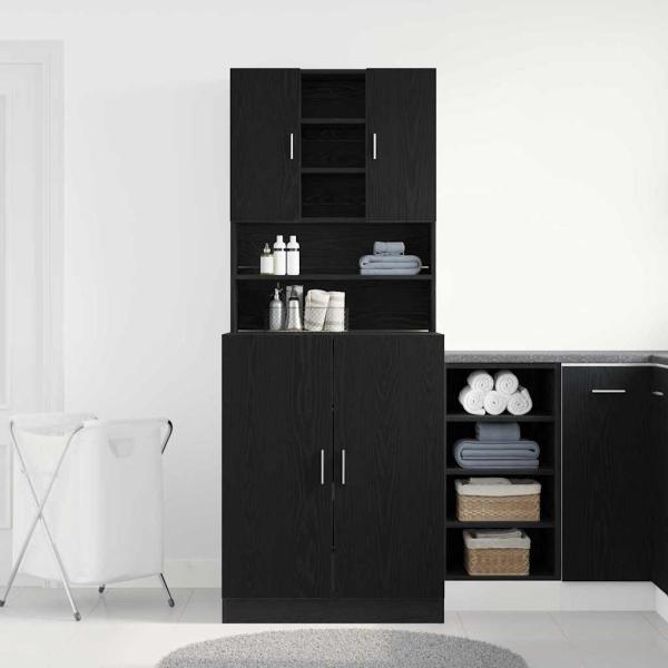 Waschmaschinenschränke 2 Stk. Schwarze Eiche 70.5x71.5x181.5 cm Holzwerkstoff, Waschmaschinenschrank - Schwarze Eiche - 70.5x71.5x91.5 cm - Aus Holzwerkstoff