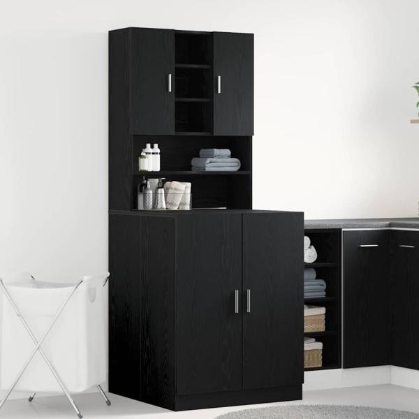 Waschmaschinenschränke 2 Stk. Schwarze Eiche 70.5x71.5x181.5 cm Holzwerkstoff, Waschmaschinenschrank - Schwarze Eiche - 70.5x71.5x91.5 cm - Aus Holzwerkstoff