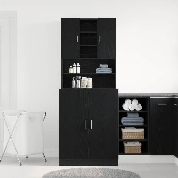 Waschmaschinenschränke 2 Stk. Schwarze Eiche 70.5x71.5x181.5 cm Holzwerkstoff, Waschmaschinenschrank - Schwarze Eiche - 70.5x71.5x91.5 cm - Aus Holzwerkstoff