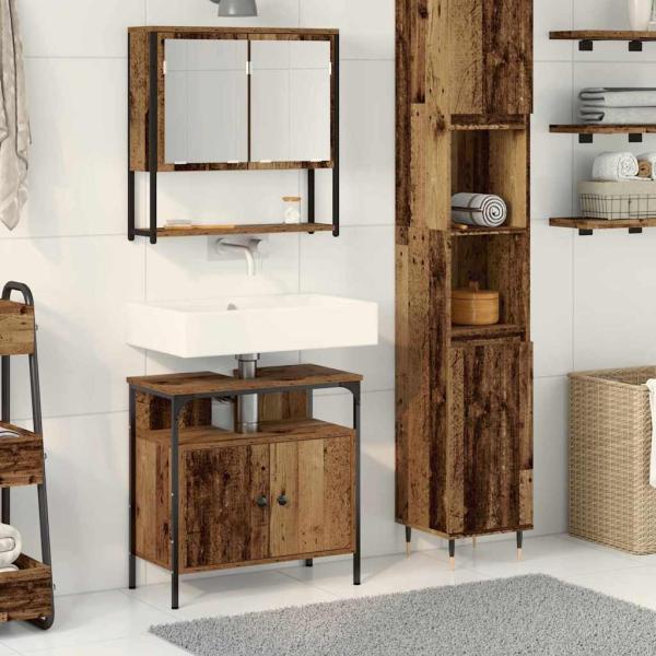 ARDEBO.de - Badezimmer-Sinkschrank mit integriertem Becken aus altem Holz und Holzwerkstoff