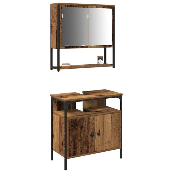 Badezimmer-Sinkschrank mit integriertem Becken aus altem Holz und Holzwerkstoff