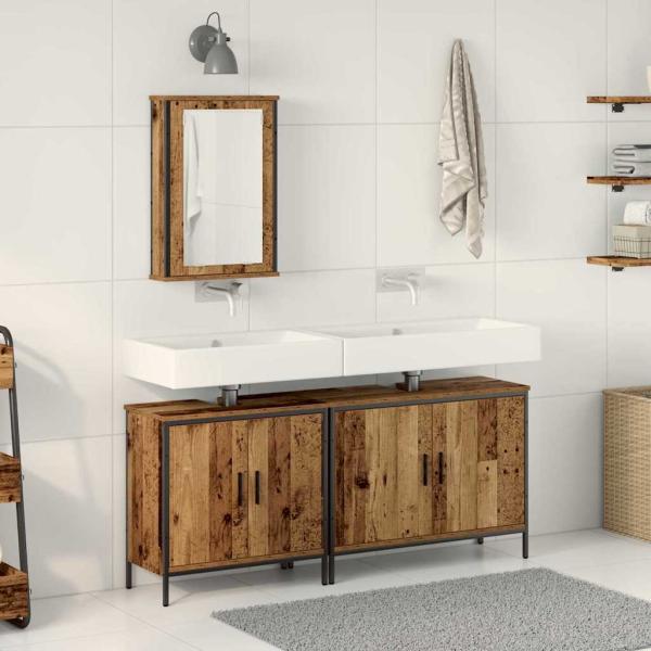 ARDEBO.de - 3-teiliges Badezimmermöbel Set Altholz