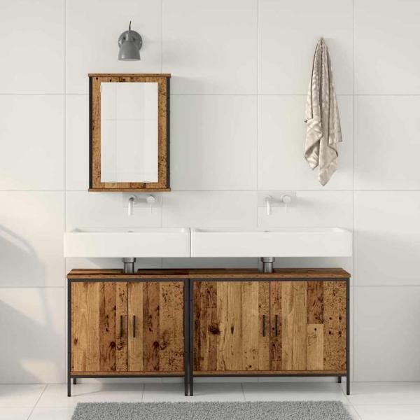3-teiliges Badezimmermöbel Set Altholz