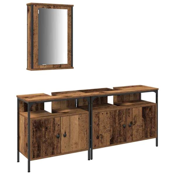 Waschbeckenunterschrank mit integriertem Becken aus altem Holz und Holzwerkstoff