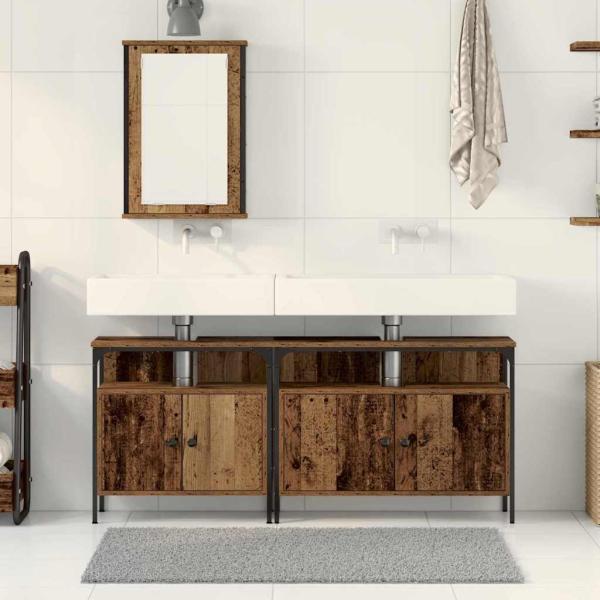 Waschbeckenunterschrank mit integriertem Becken aus altem Holz und Holzwerkstoff