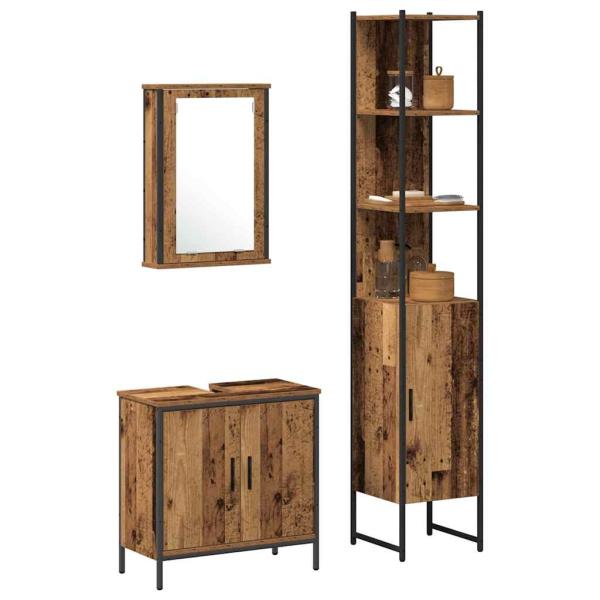 3-teiliges Badezimmermöbel-Set Altholz