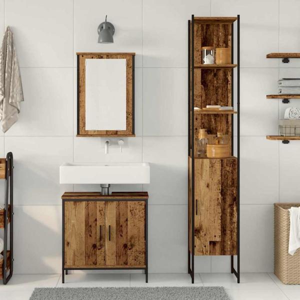 3-teiliges Badezimmermöbel-Set Altholz