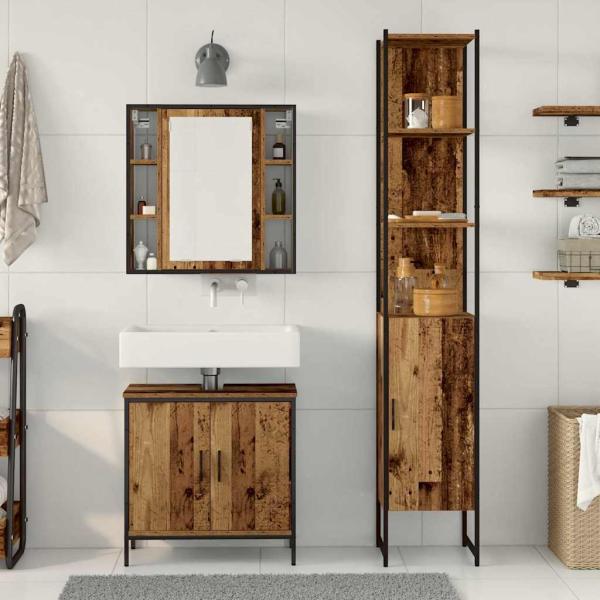 3-teiliges Badezimmermöbel Set aus Holzwerkstoff in antiker Holzoptik