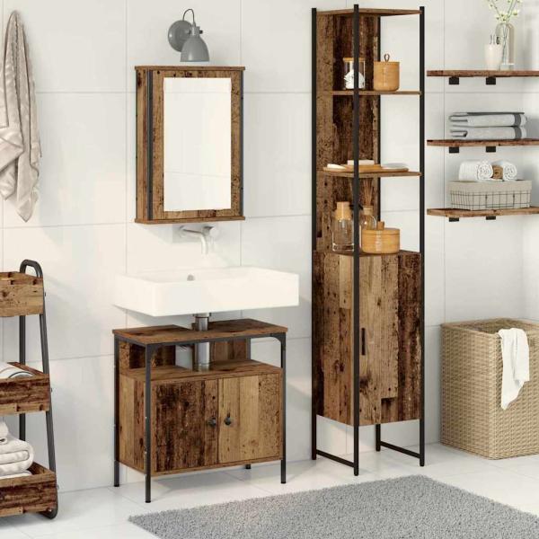 ARDEBO.de - Waschbeckenschrank mit integriertem Waschbecken Altholz