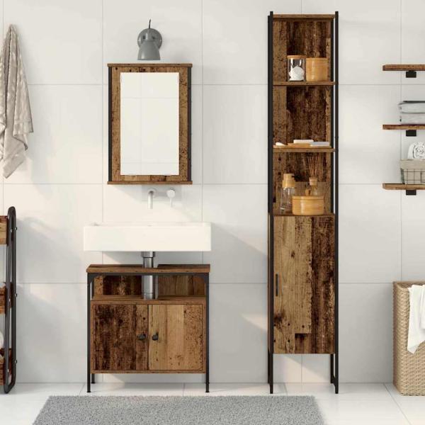 Waschbeckenschrank mit integriertem Waschbecken Altholz