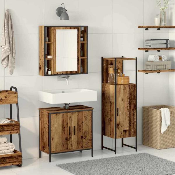 ARDEBO.de - 3-teiliges Badezimmermöbel-Set Altholz