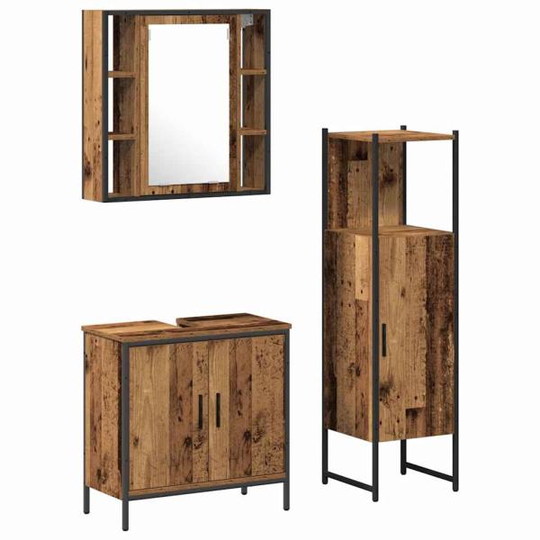 3-teiliges Badezimmermöbel-Set Altholz