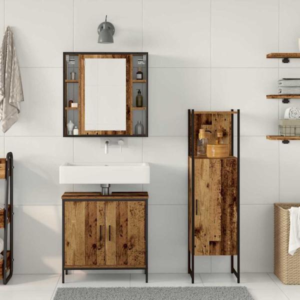 3-teiliges Badezimmermöbel-Set Altholz