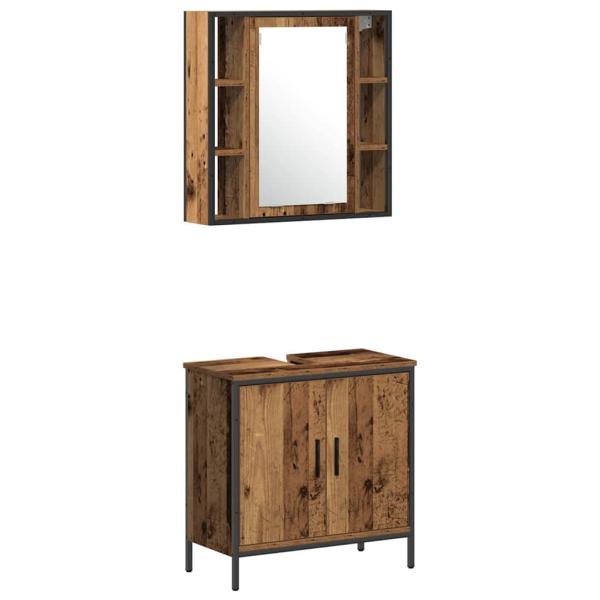 3-teiliges Badezimmermöbel-Set Altholz