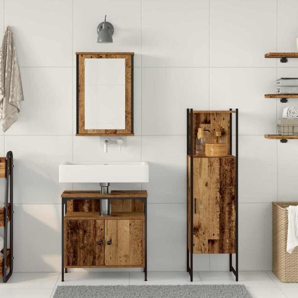 3-teiliges Badezimmermöbel Set Altholz Holzwerkstoff