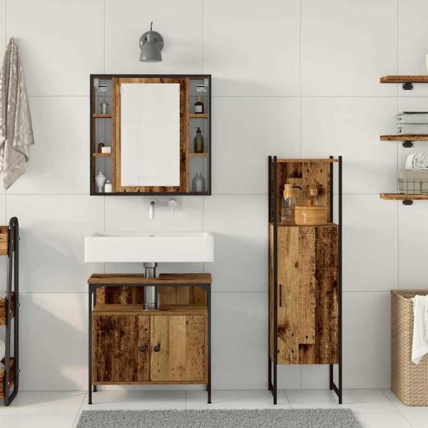 3-teiliges Badezimmermöbel Set Altholz