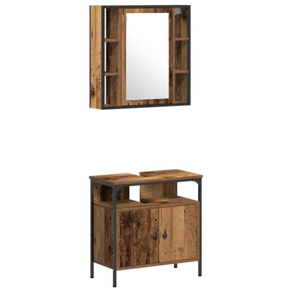 3-teiliges Badezimmermöbel Set Altholz