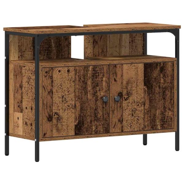 Badschrank mit integriertem Becken aus altem Holz - Hergestellt aus Holz